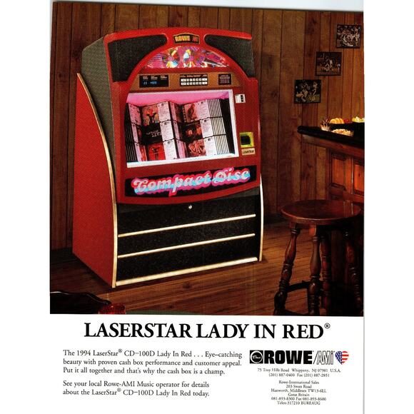 1994 Rowe AMI LaserStar Lady In Red CD-100D Jukebox Brochure Vintage - Picture 1 of 2